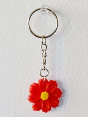 Recycled Plastic Flower Keychain Red Floral Charm